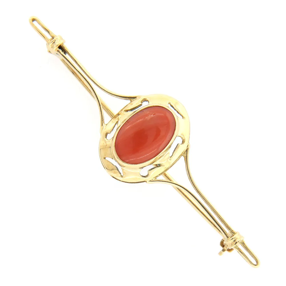 Spilla Donna in oro Giallo con Corallo