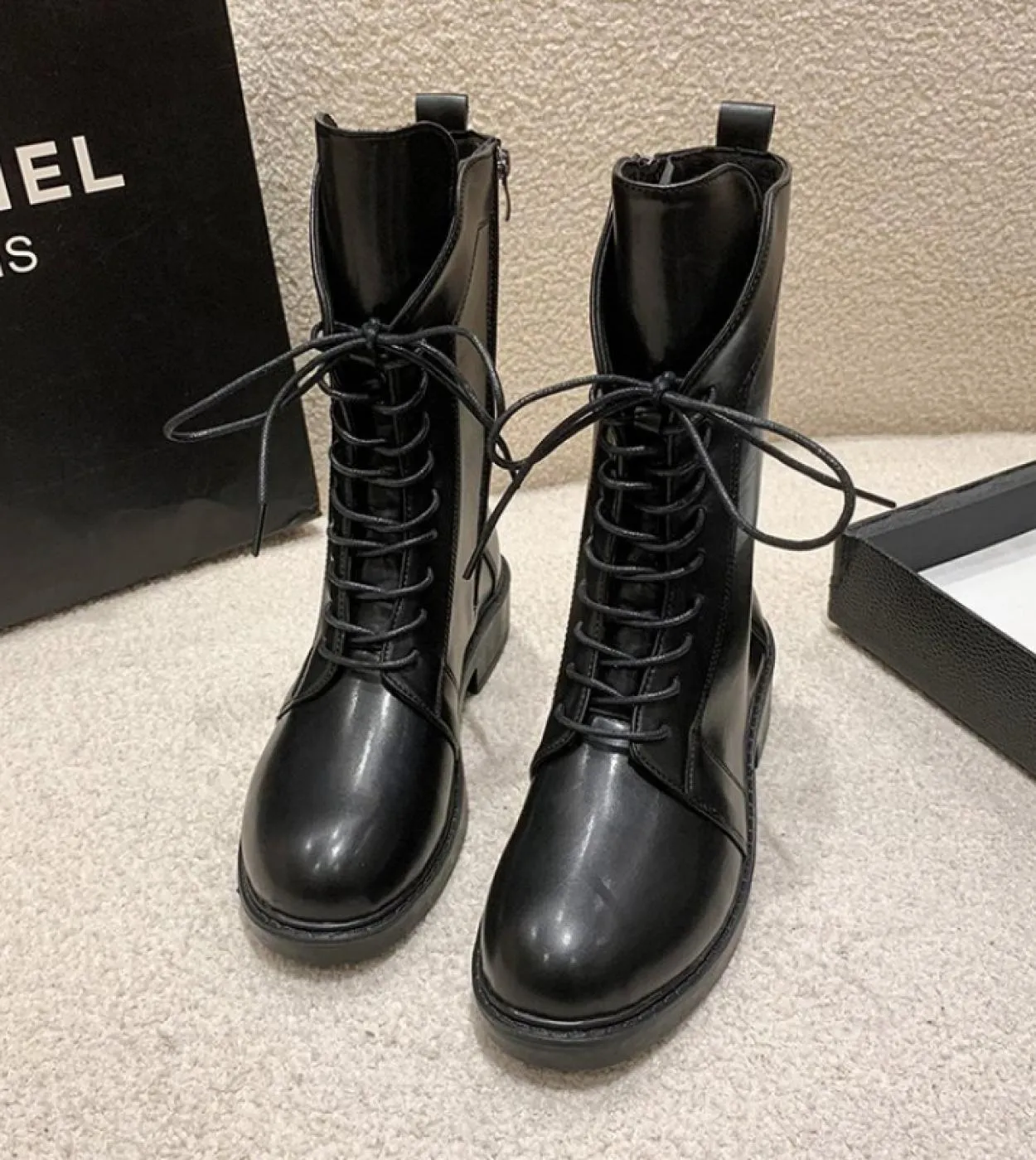 Stivali a metà polpaccio donna 2022 Nuovi stivali autunno inverno Moda donna Lace Up Fashion Zipper Botas Mujer Platform Heel La