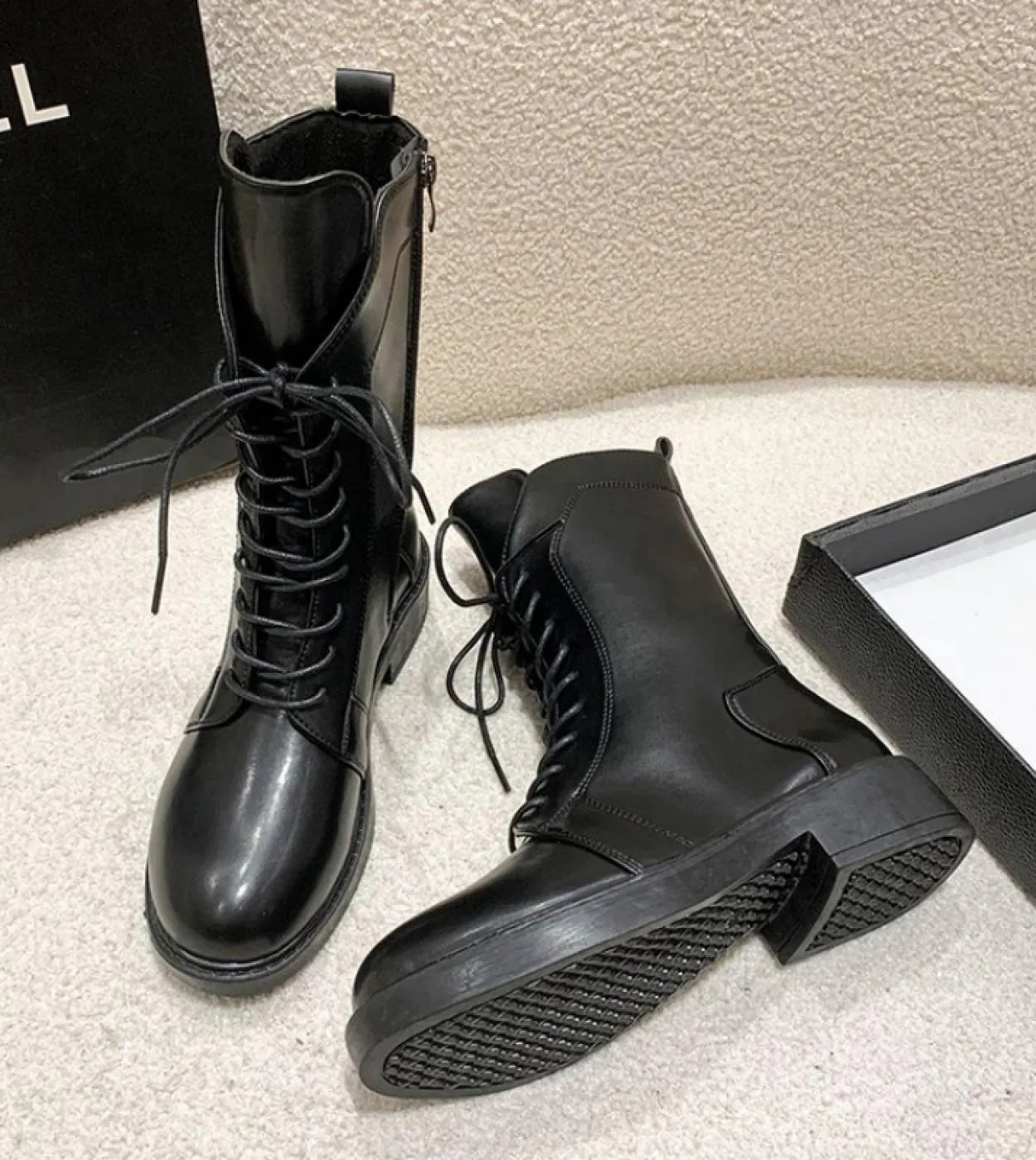 Stivali a metà polpaccio donna 2022 Nuovi stivali autunno inverno Moda donna Lace Up Fashion Zipper Botas Mujer Platform Heel La