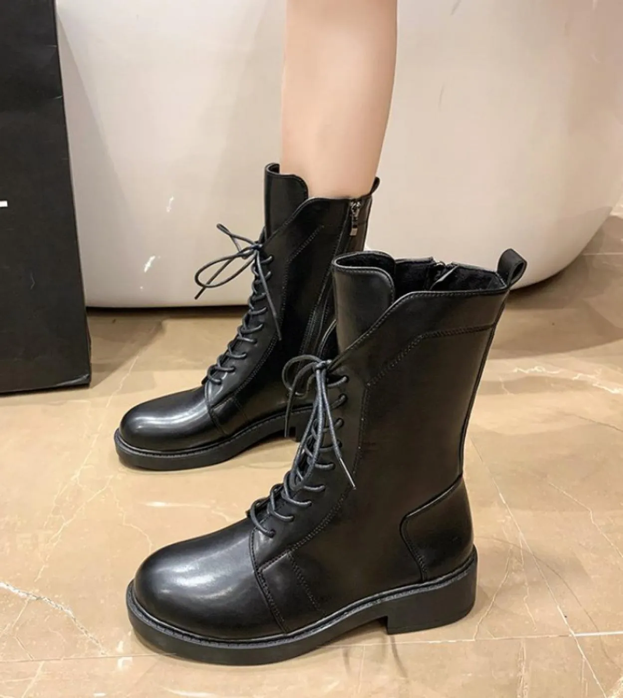 Stivali a metà polpaccio donna 2022 Nuovi stivali autunno inverno Moda donna Lace Up Fashion Zipper Botas Mujer Platform Heel La