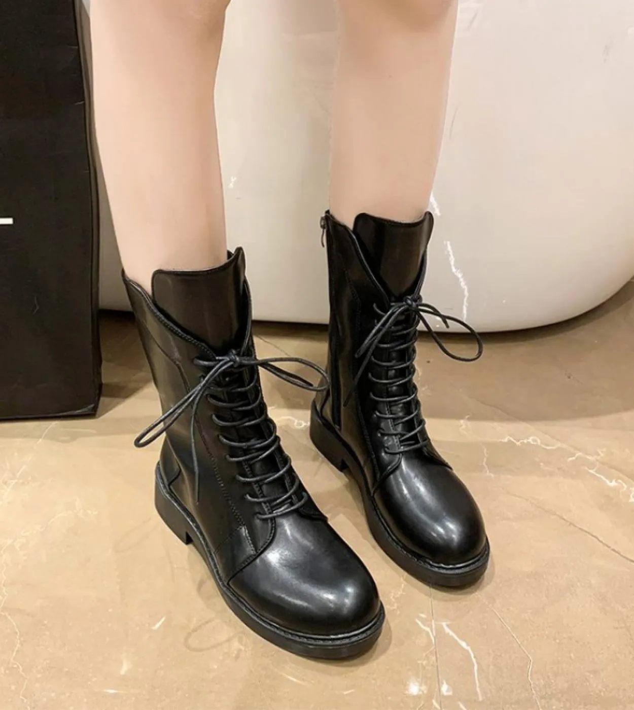 Stivali a metà polpaccio donna 2022 Nuovi stivali autunno inverno Moda donna Lace Up Fashion Zipper Botas Mujer Platform Heel La