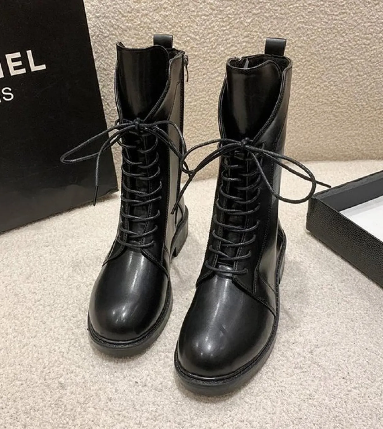 Stivali a metà polpaccio donna 2022 Nuovi stivali autunno inverno Moda donna Lace Up Fashion Zipper Botas Mujer Platform Heel La