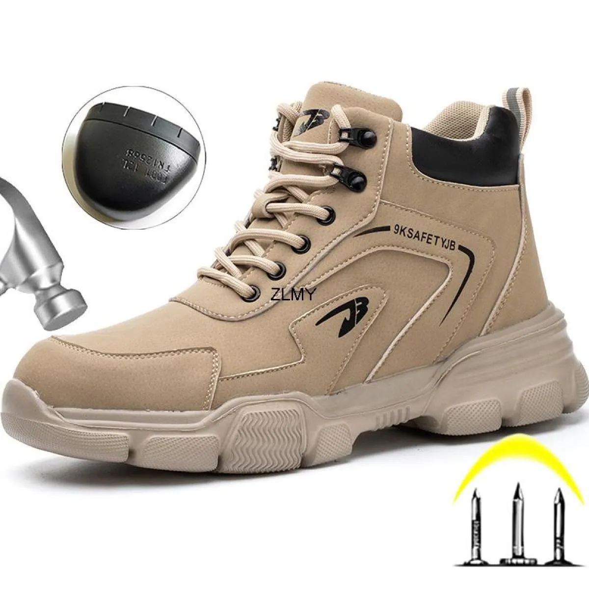 Stivali alti antinfortunistici da lavoro da uomo, antinfortunistici, antishock, con puntale in acciaio, scarpe da lavoro protett