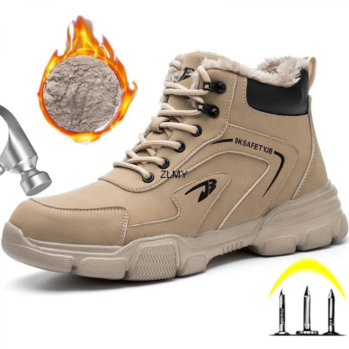 Stivali alti antinfortunistici da lavoro da uomo, antinfortunistici, antishock, con puntale in acciaio, scarpe da lavoro protett