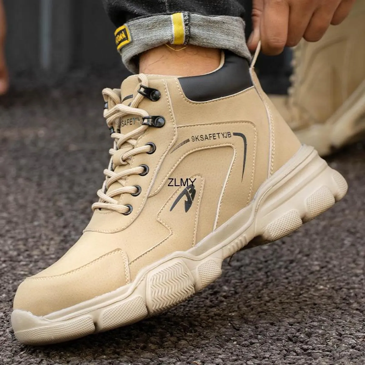 Stivali alti antinfortunistici da lavoro da uomo, antinfortunistici, antishock, con puntale in acciaio, scarpe da lavoro protett