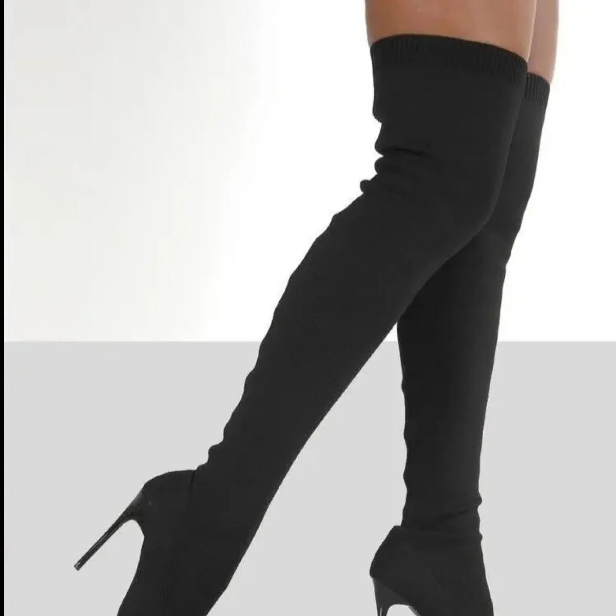 Stivali da festa Scarpe alla moda in pelle scamosciata da donna sopra il ginocchio con tacco elasticizzato floccato invernale