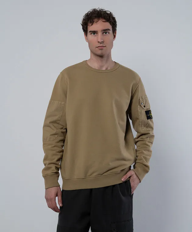 Stone Island Felpa beige con patch logo 811563920