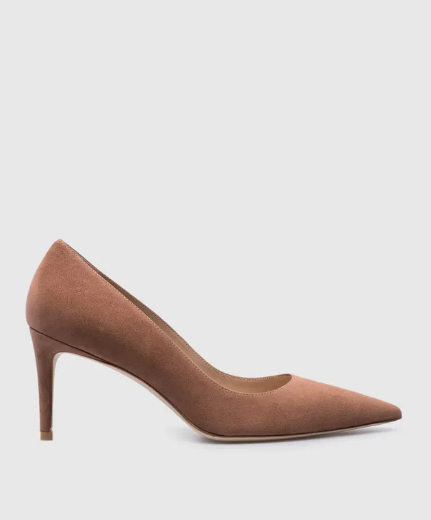 Stuart Weitzman Stuart 75 Scarpe da barca in pelle scamosciata con pompa in beige S7009