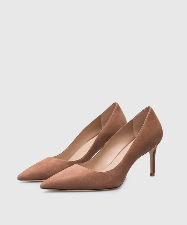 Stuart Weitzman Stuart 75 Scarpe da barca in pelle scamosciata con pompa in beige S7009