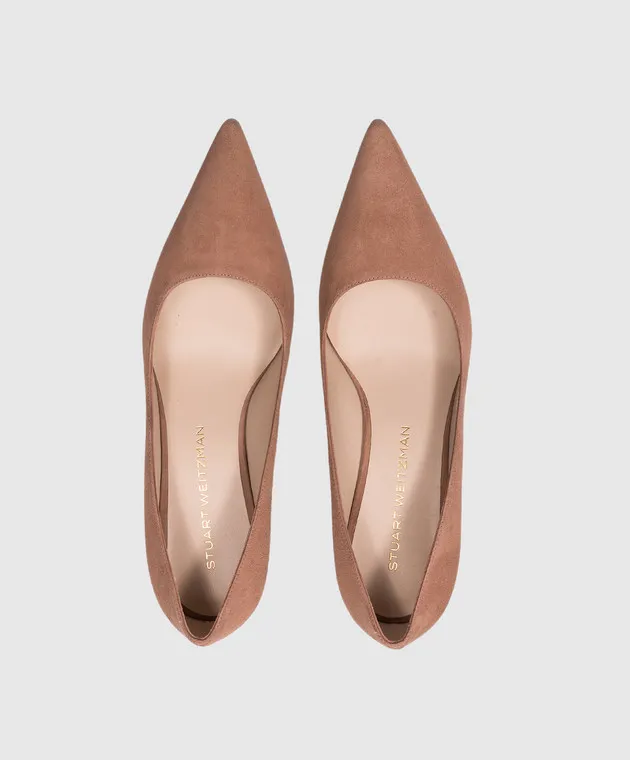Stuart Weitzman Stuart 75 Scarpe da barca in pelle scamosciata con pompa in beige S7009