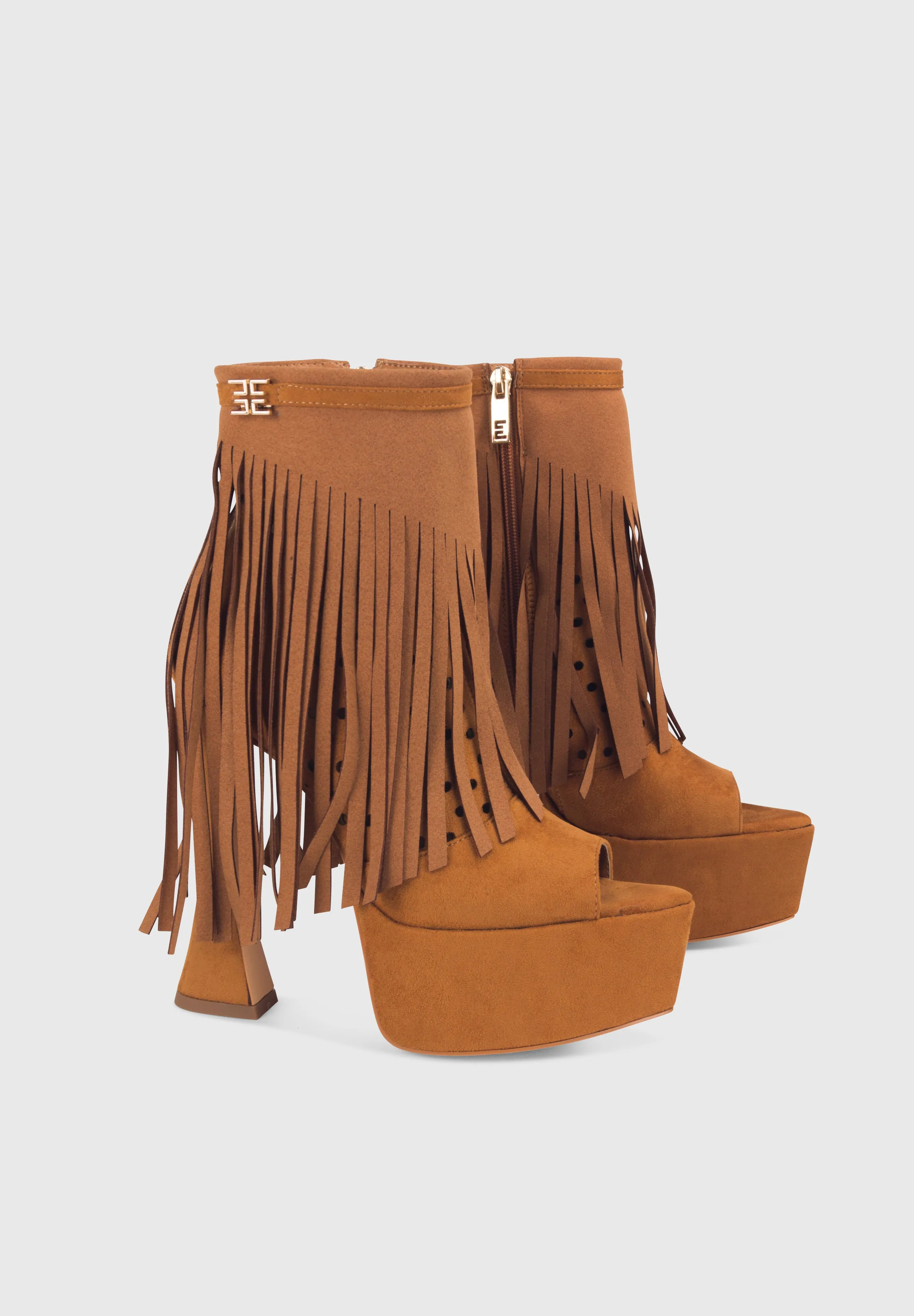 SWAY Cammello - Stivali Western estivi tacchi alti plateau a punta con frange