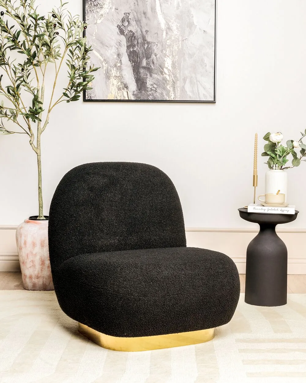 Swivel Armchair LOVIISA Boucle Black