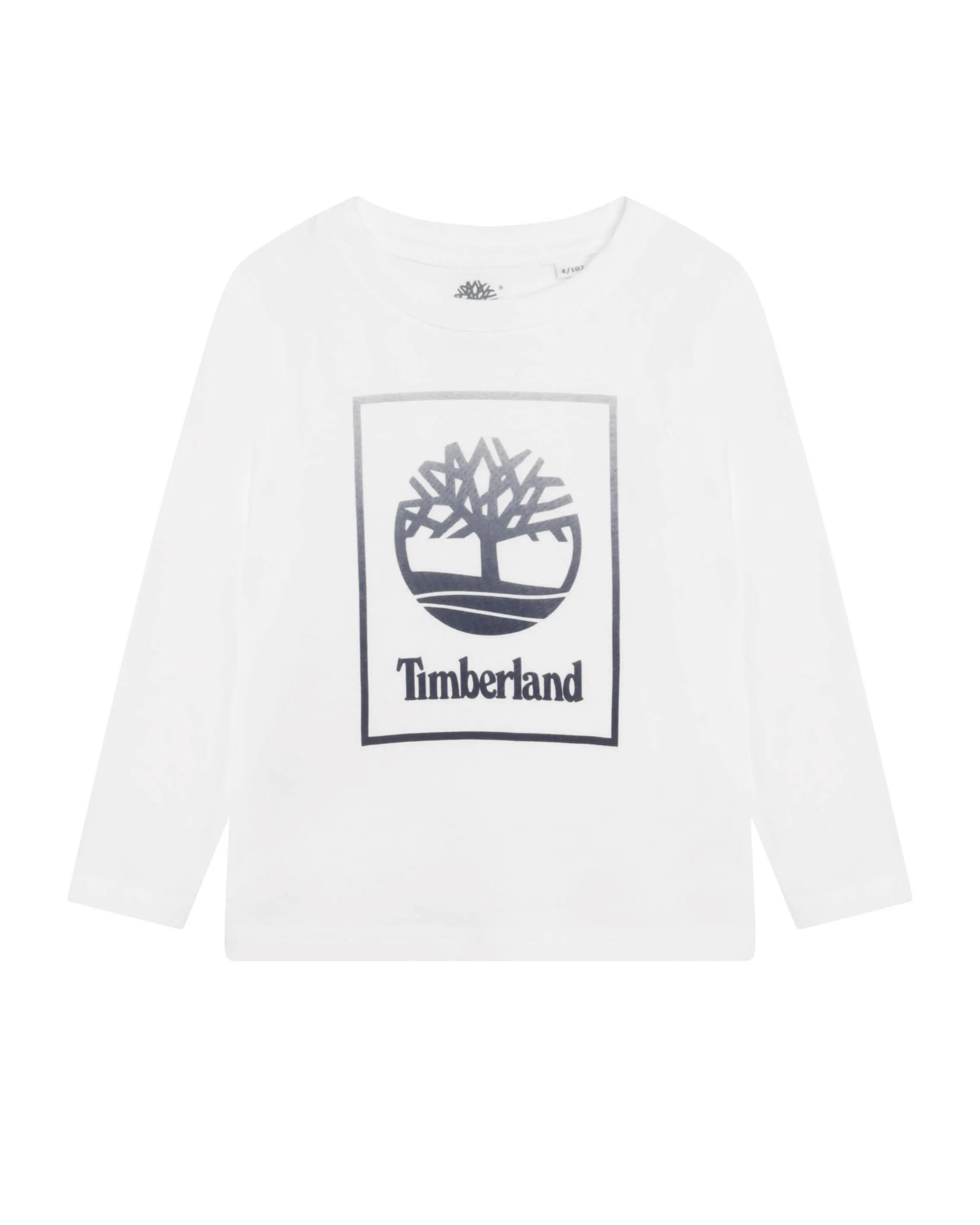 T-shirt bianca in cotone a manica lunga con stampa logo blu 6-12 anni