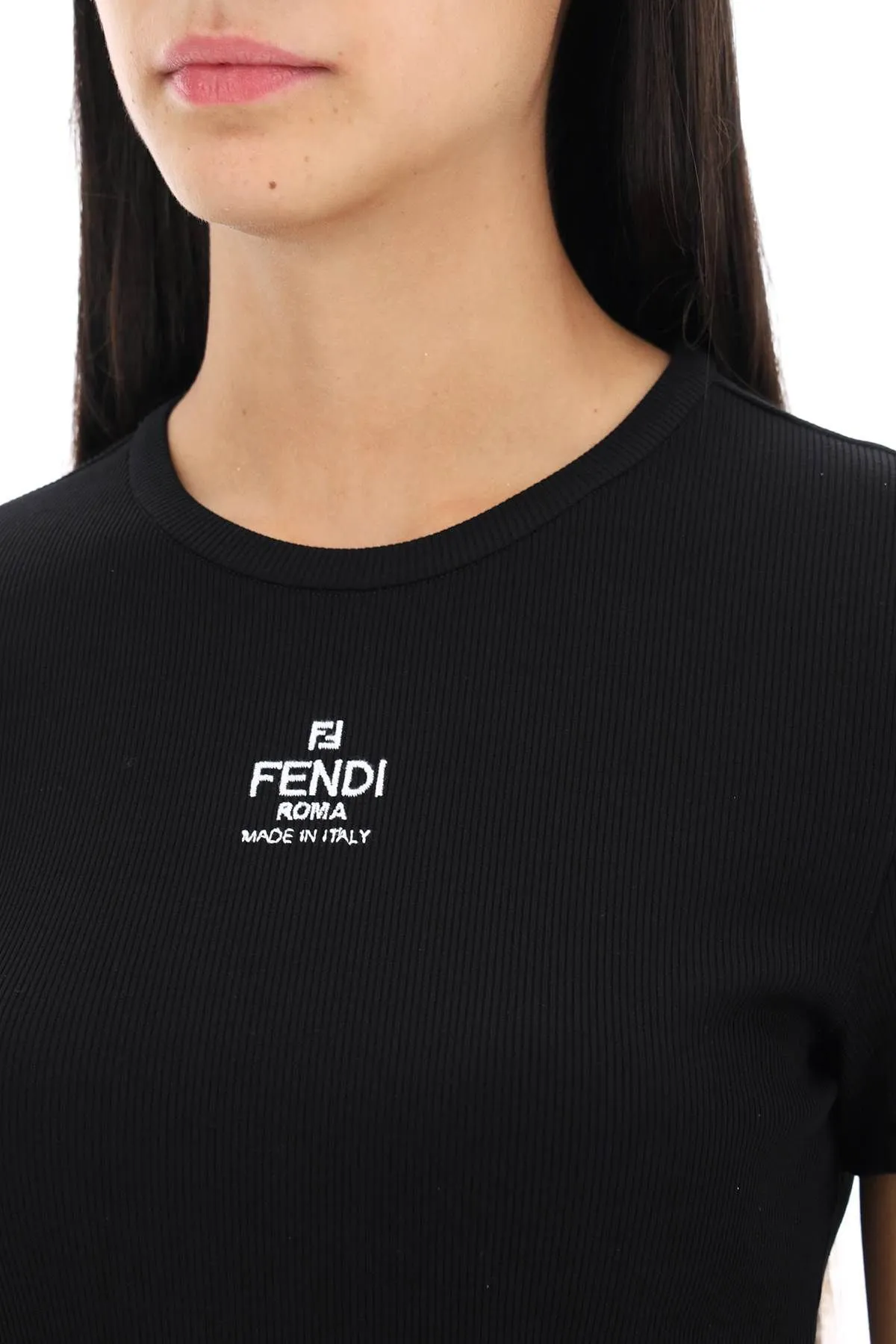 T-shirt cropped con logo ricamato