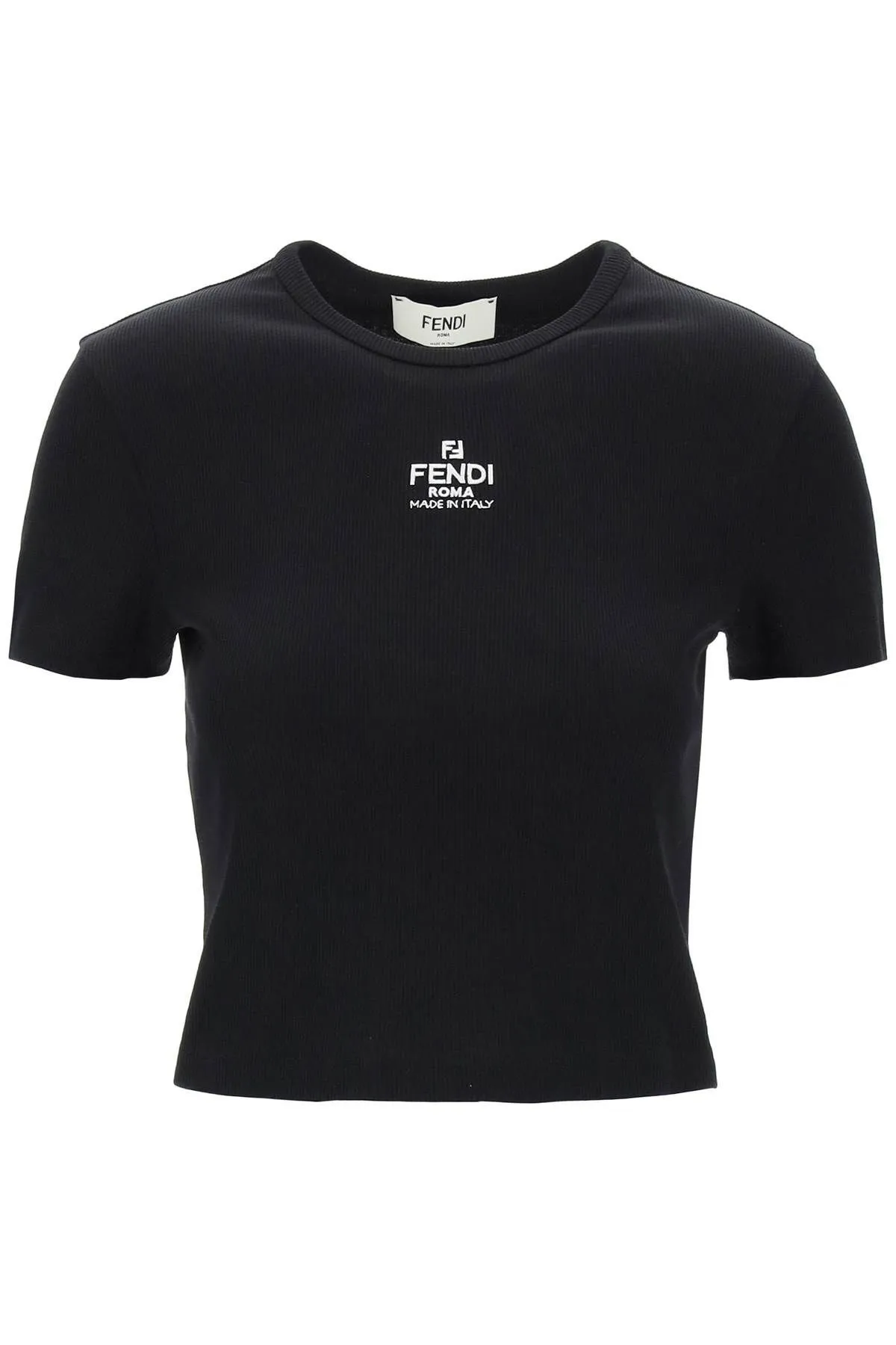 T-shirt cropped con logo ricamato