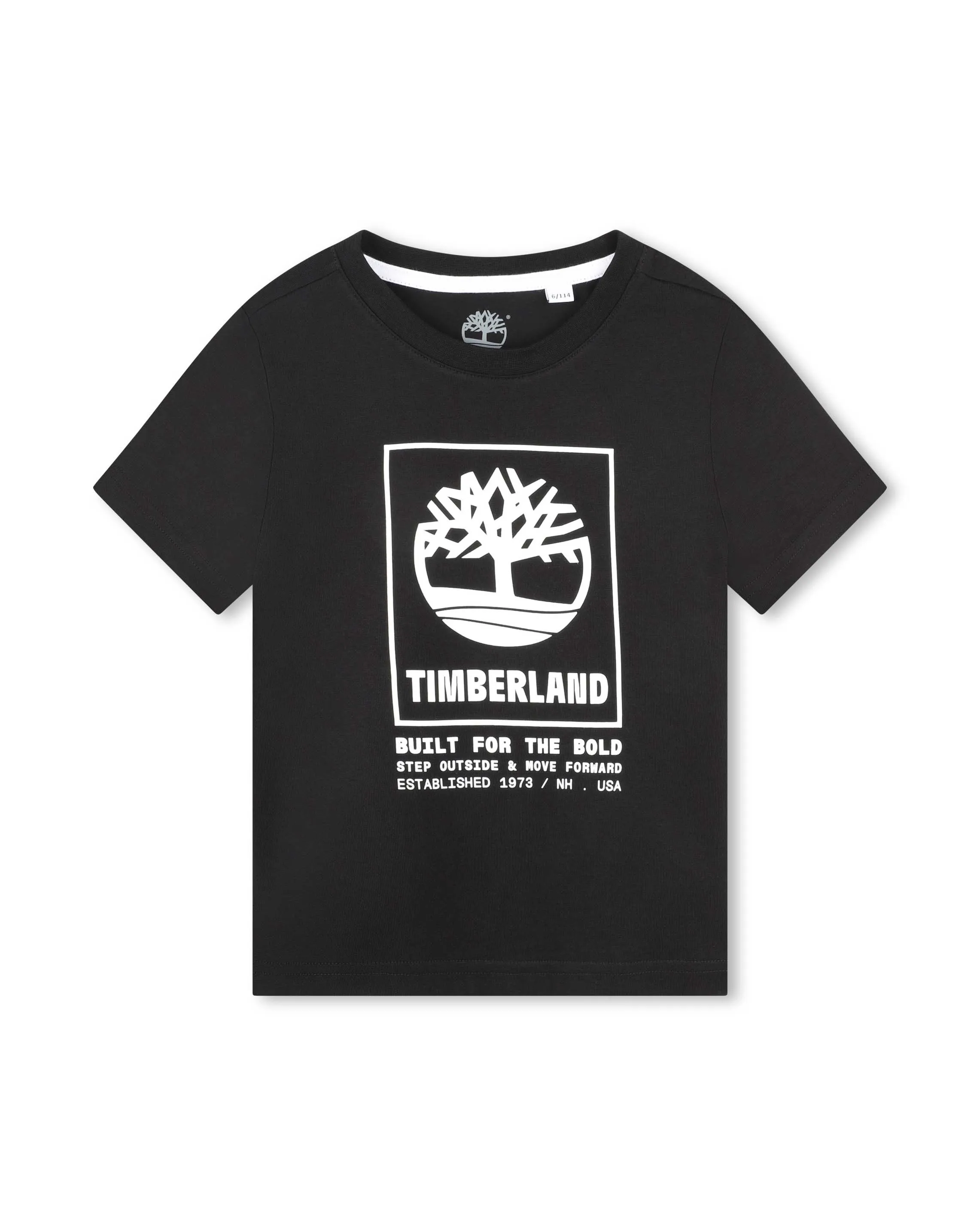 T-shirt nera in cotone a maniche corte con maxi stampa logo 8-12 anni