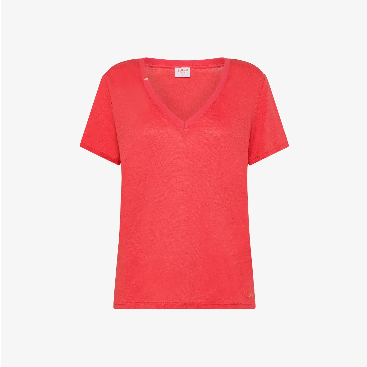 T-SHIRT V NECK LINEN S/S LAMPONE