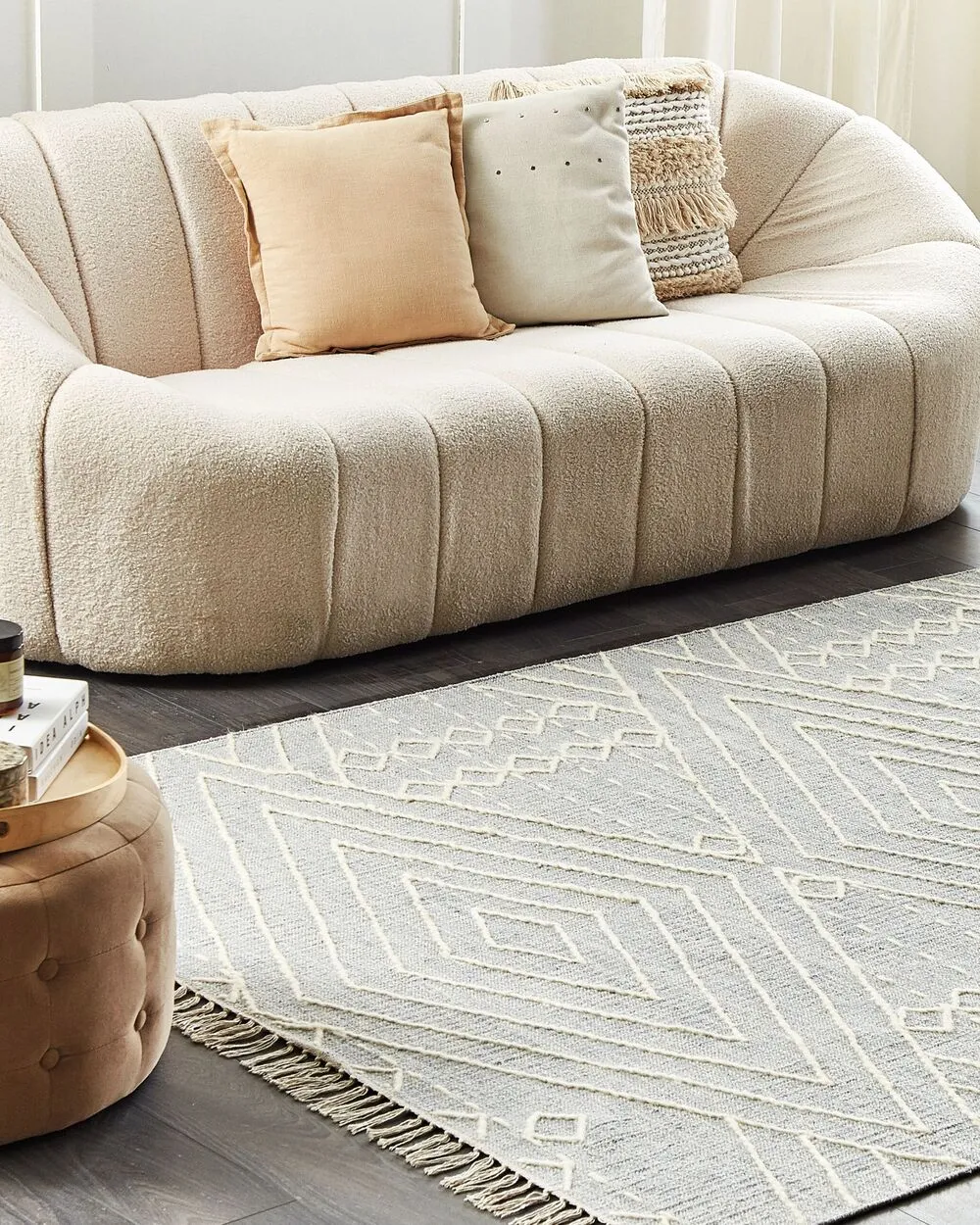 Tappeto cotone grigio chiaro e bianco sporco 140 x 200 cm KHENIFRA