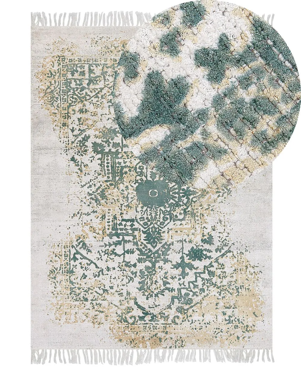Tappeto viscosa beige chiaro e verde 140 x 200 cm BOYALI