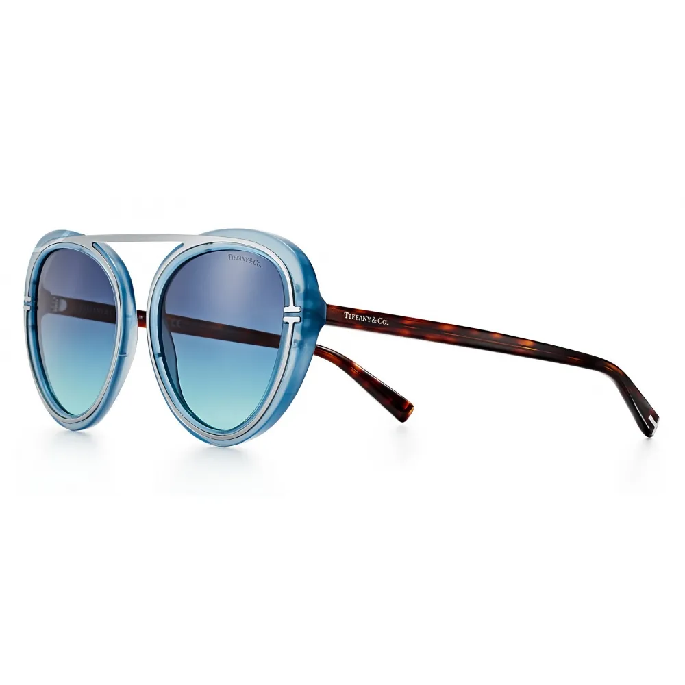 Tiffany & Co. - Occhiale da Sole Pilot - Azzurro Argento Blu - Collezione Tiffany T - Tiffany & Co. Eyewear