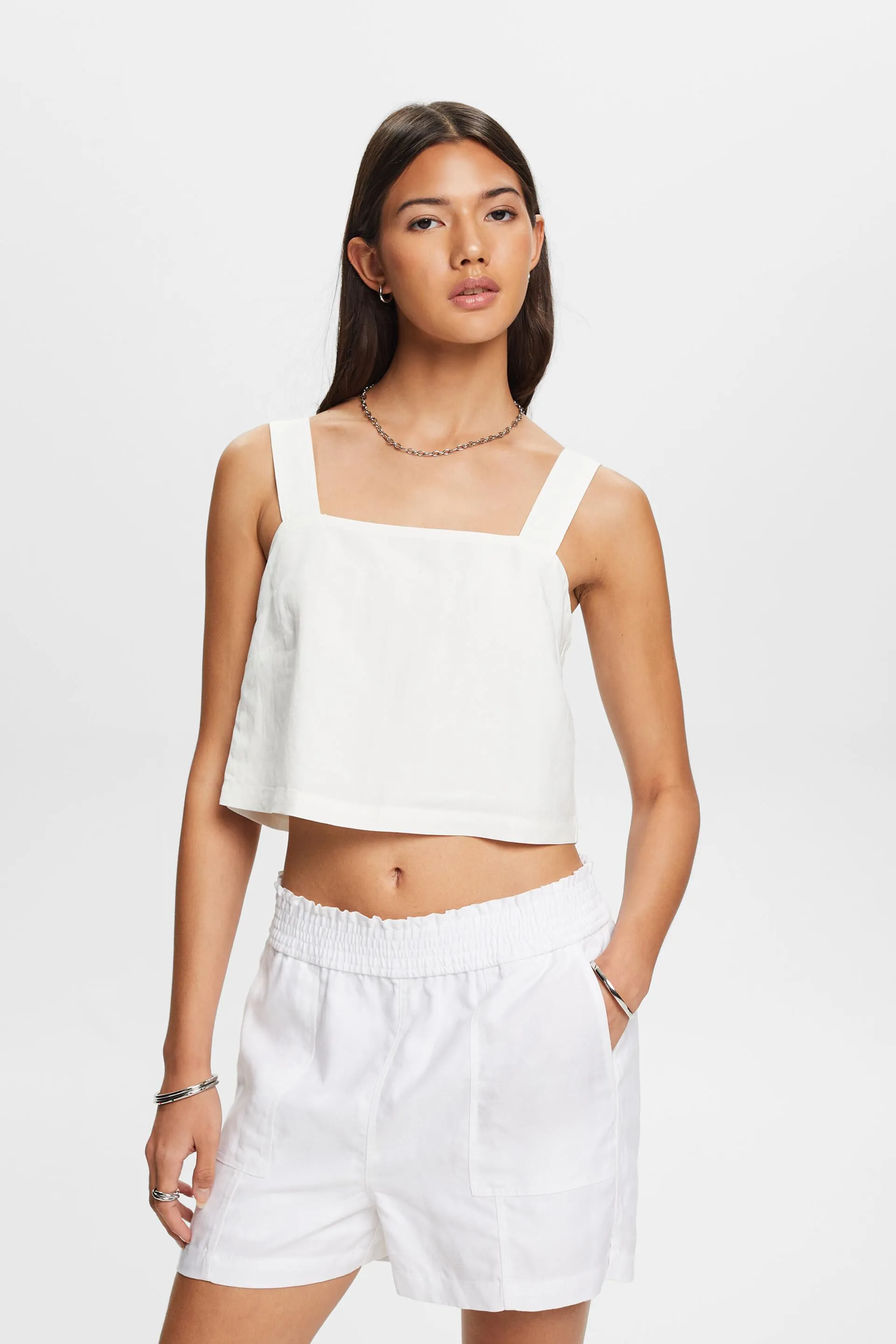 Top a camicetta cropped, misto lino