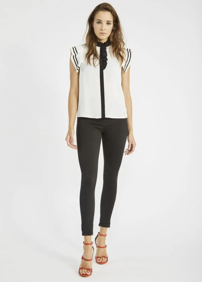 Top in georgette con maniche plissé