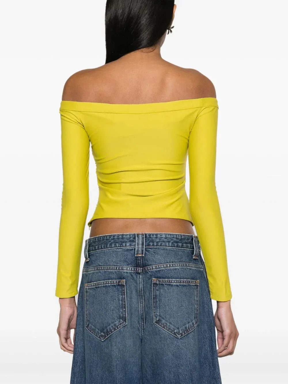 Top in jersey chartreuse con spalle scoperte