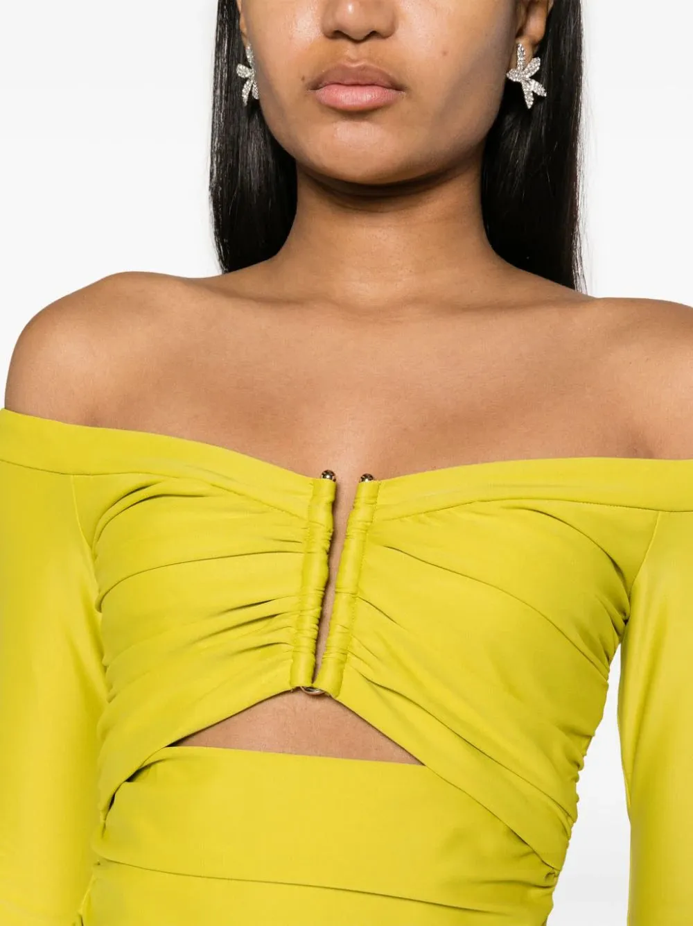 Top in jersey chartreuse con spalle scoperte