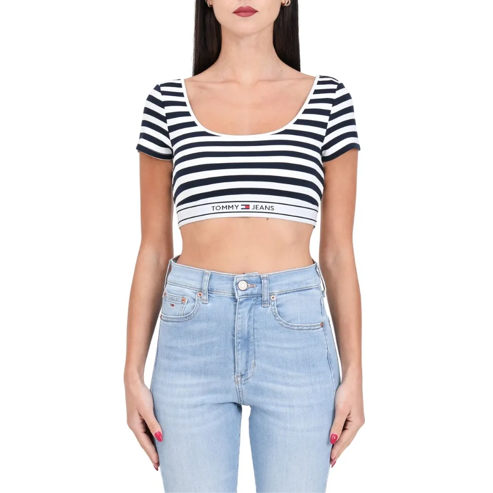 Top Tommy Jeans a righe con nastro logato