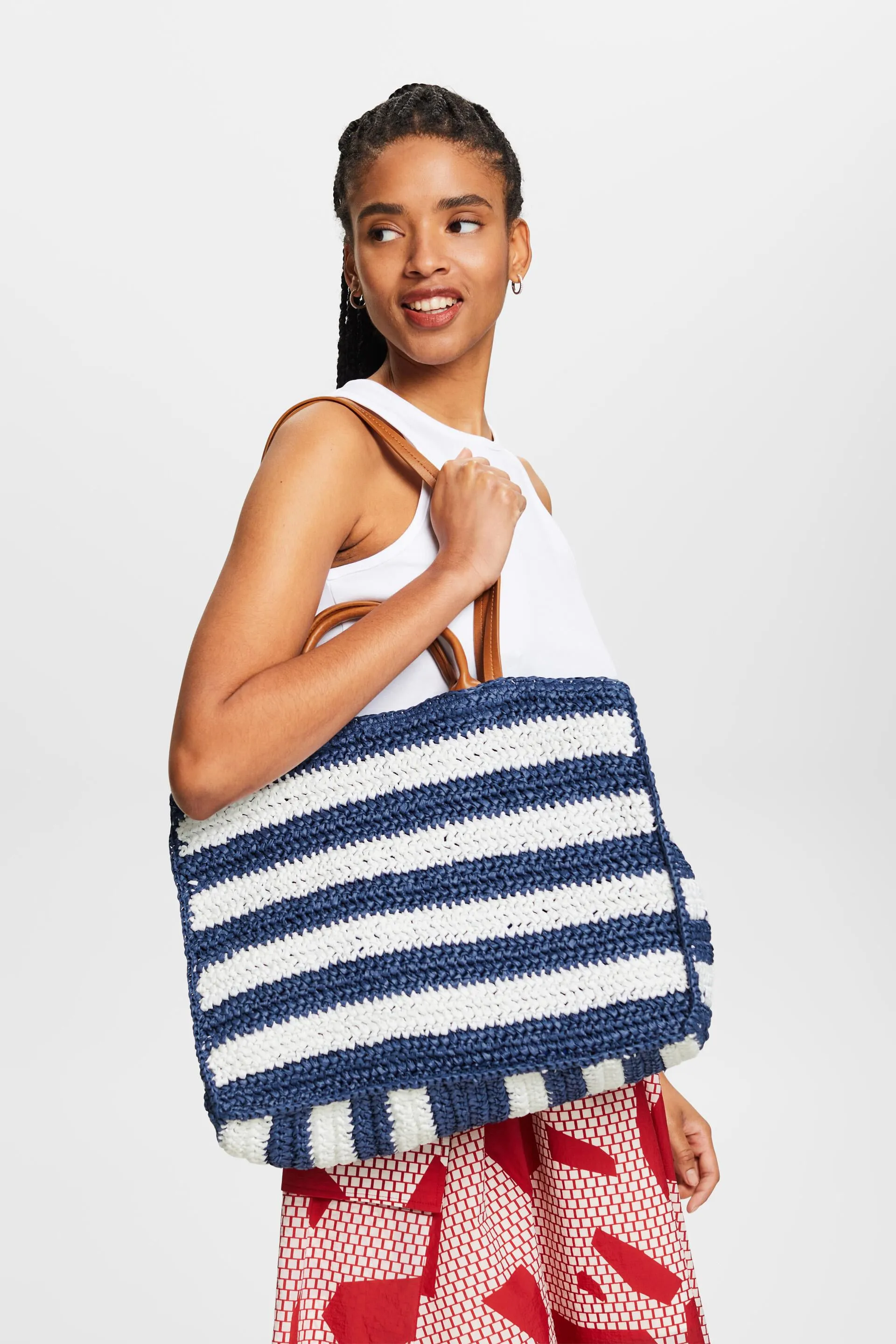 Tote bag grande in paglia all'uncinetto