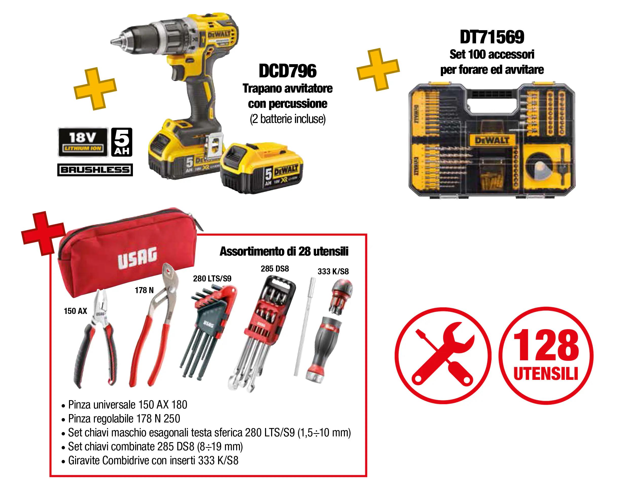 TROLLEY TSTAK MANUTENZIONE 128PEZZI + TRAPANO DCD796P2+VALIGETTA DT71569