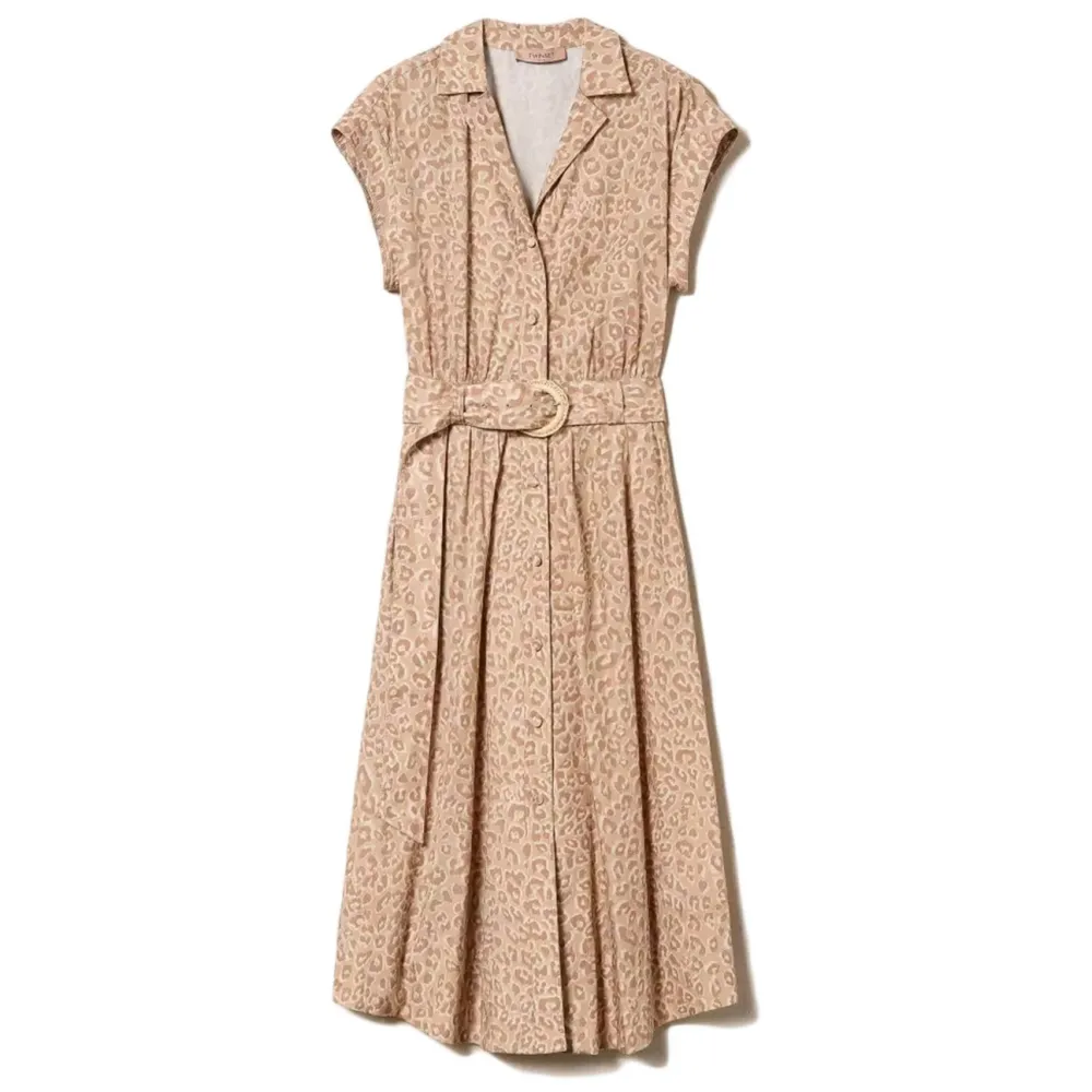 Twinset - Abito in Cotone Fantasia Animalier - Beige - Abito - Made in Italy - Luxury Exclusive Collection