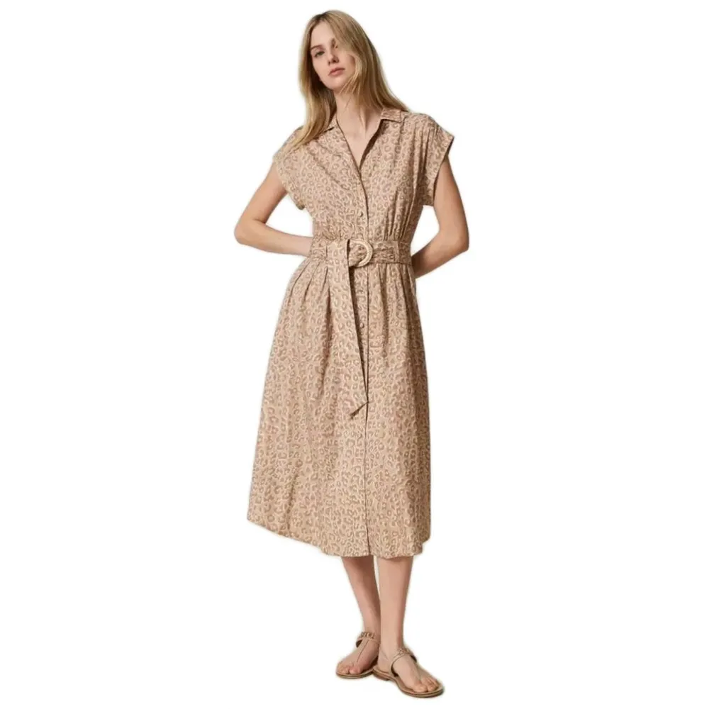 Twinset - Abito in Cotone Fantasia Animalier - Beige - Abito - Made in Italy - Luxury Exclusive Collection