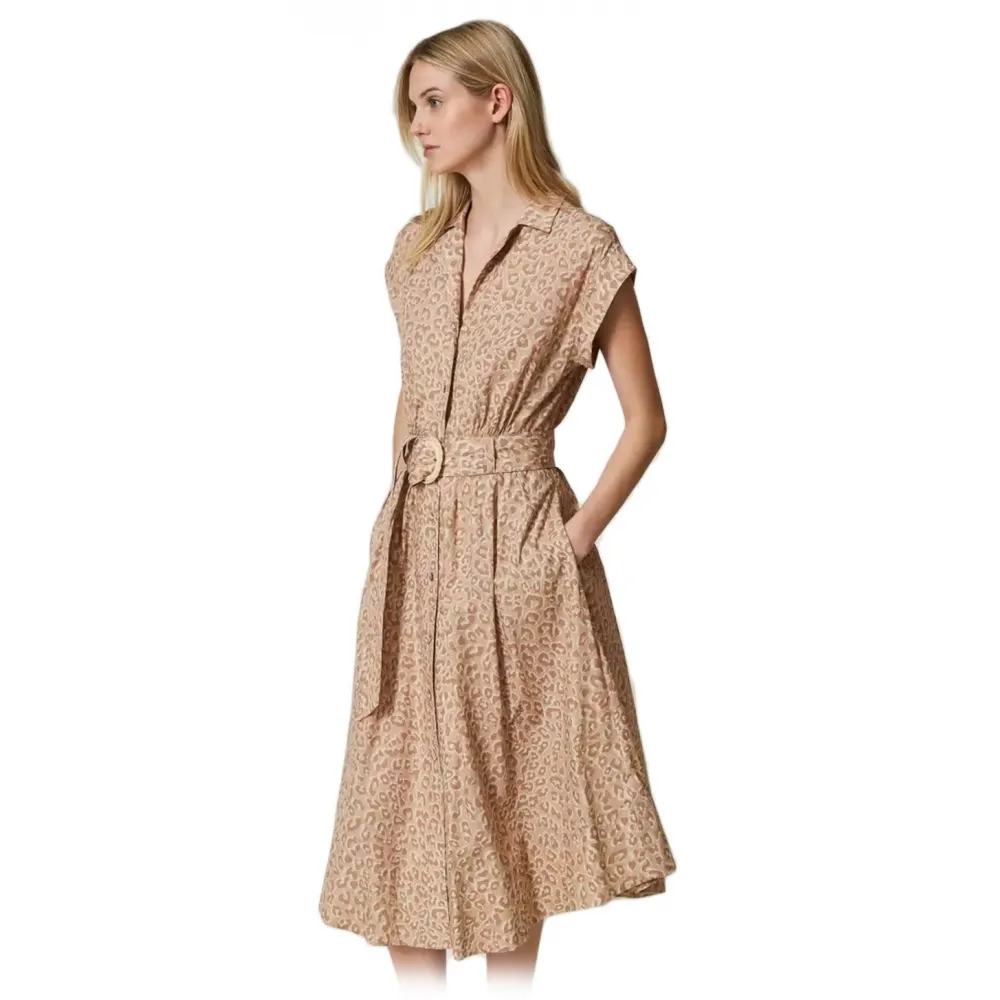 Twinset - Abito in Cotone Fantasia Animalier - Beige - Abito - Made in Italy - Luxury Exclusive Collection