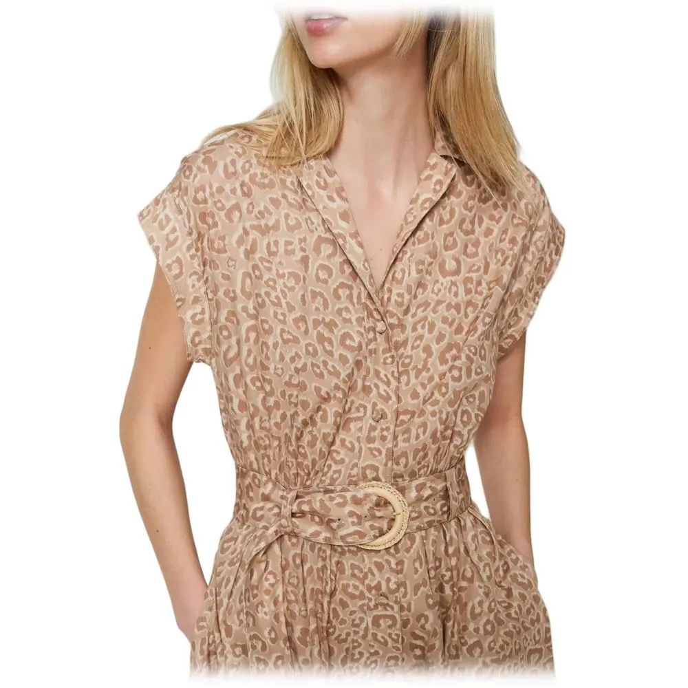 Twinset - Abito in Cotone Fantasia Animalier - Beige - Abito - Made in Italy - Luxury Exclusive Collection