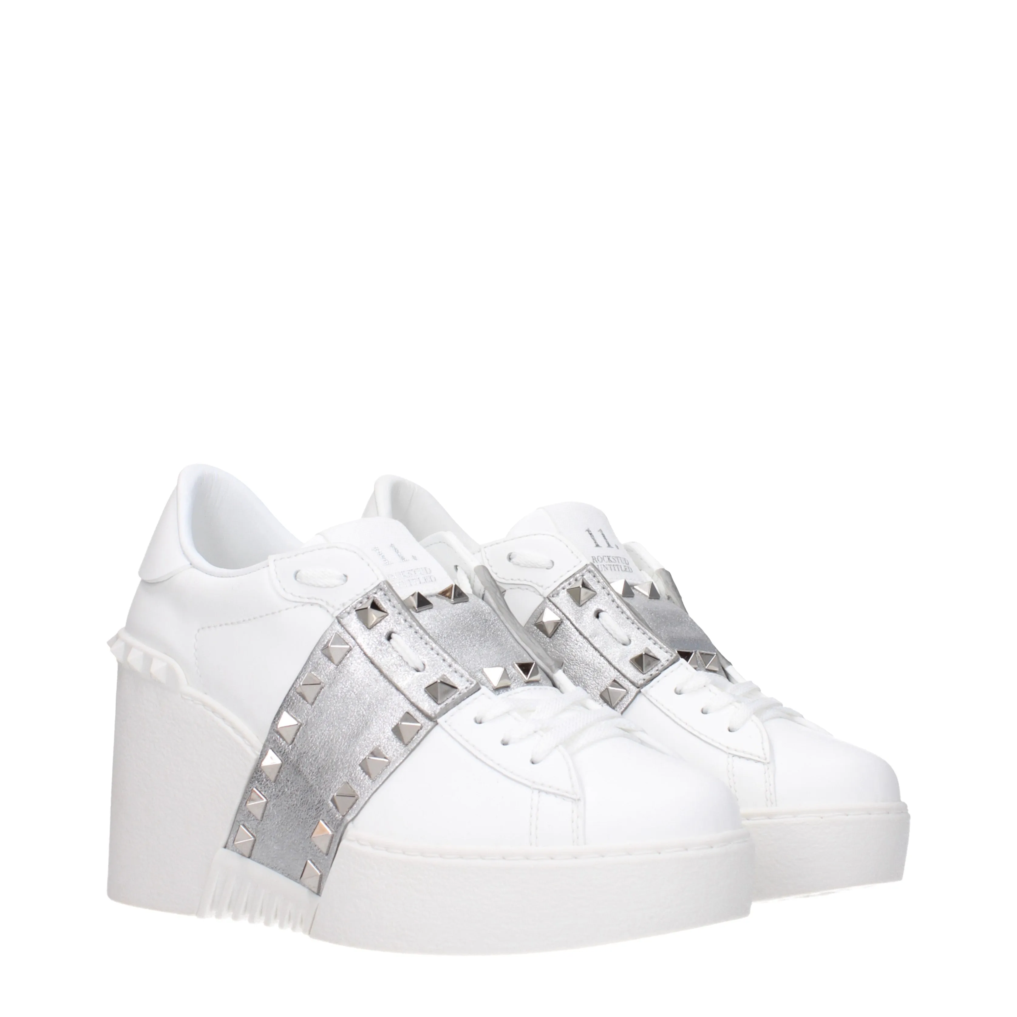 Valentino Garavani Sneakers Donna Pelle Bianco/Argento