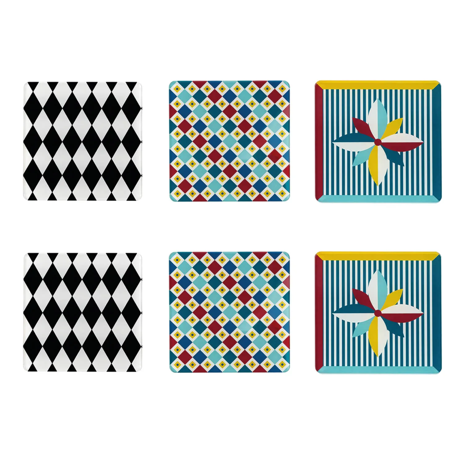 Vesta  Set 6 pezzi Sottobicchiere quadrato in PMMA dal design moderno decoro Foulard Decor