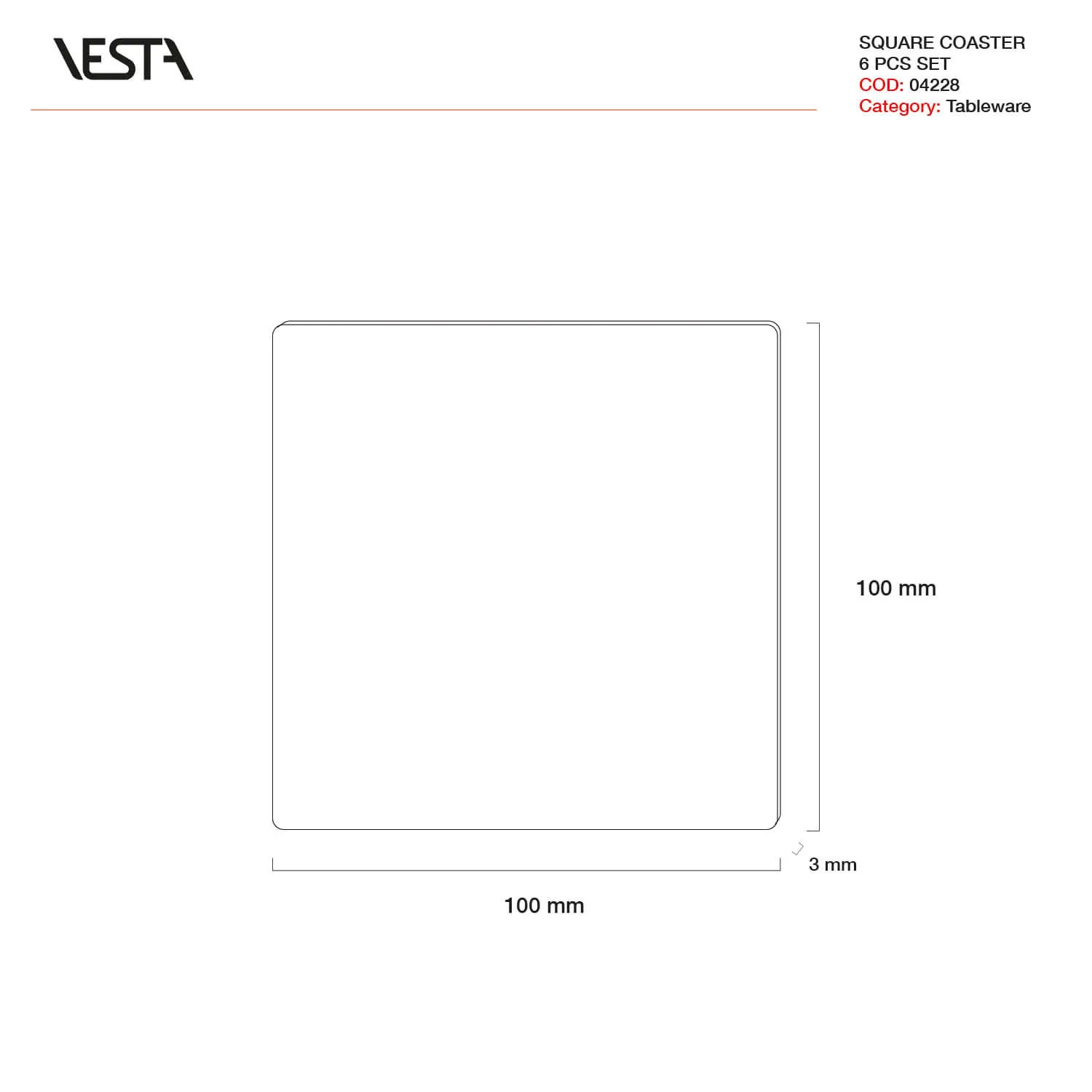 Vesta  Set 6 pezzi Sottobicchiere quadrato in PMMA dal design moderno decoro Foulard Decor