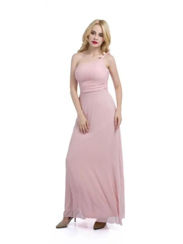 Vestito lungo da Cerimonia monospalla rosa cipria
