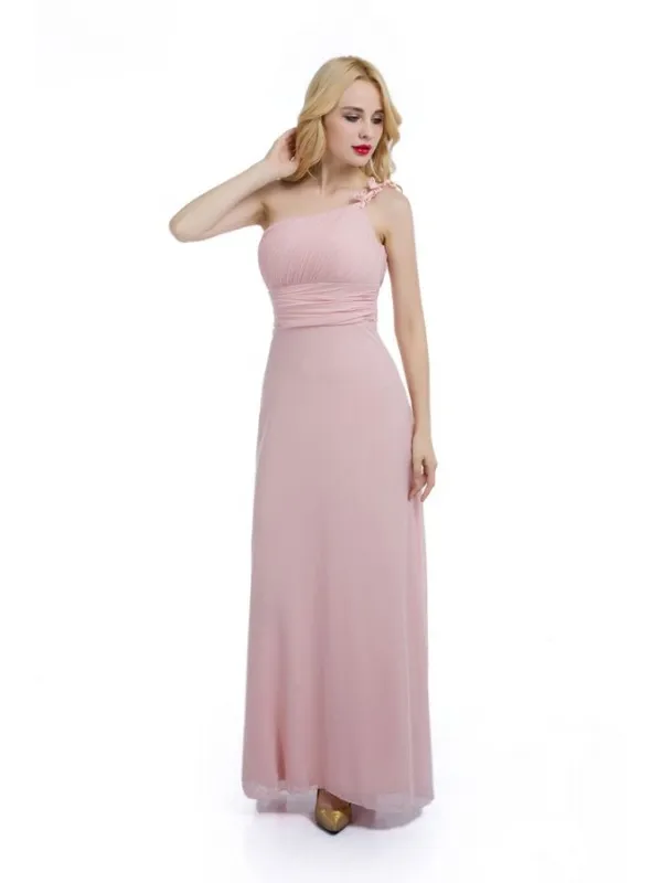Vestito lungo da Cerimonia monospalla rosa cipria