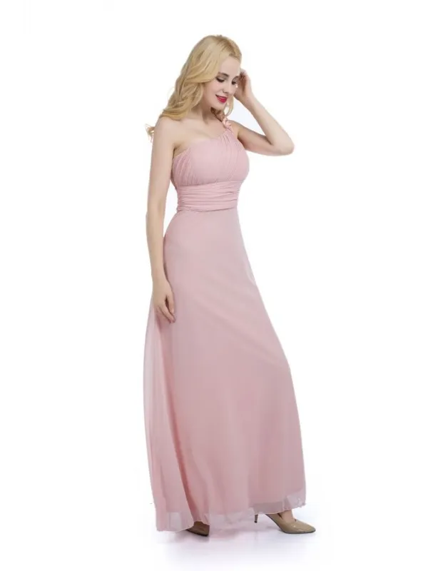 Vestito lungo da Cerimonia monospalla rosa cipria