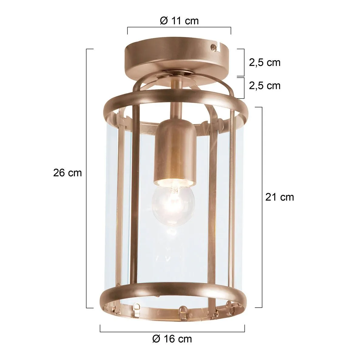 Vintage plafondlamp brons met helder glas - Pimpernel
