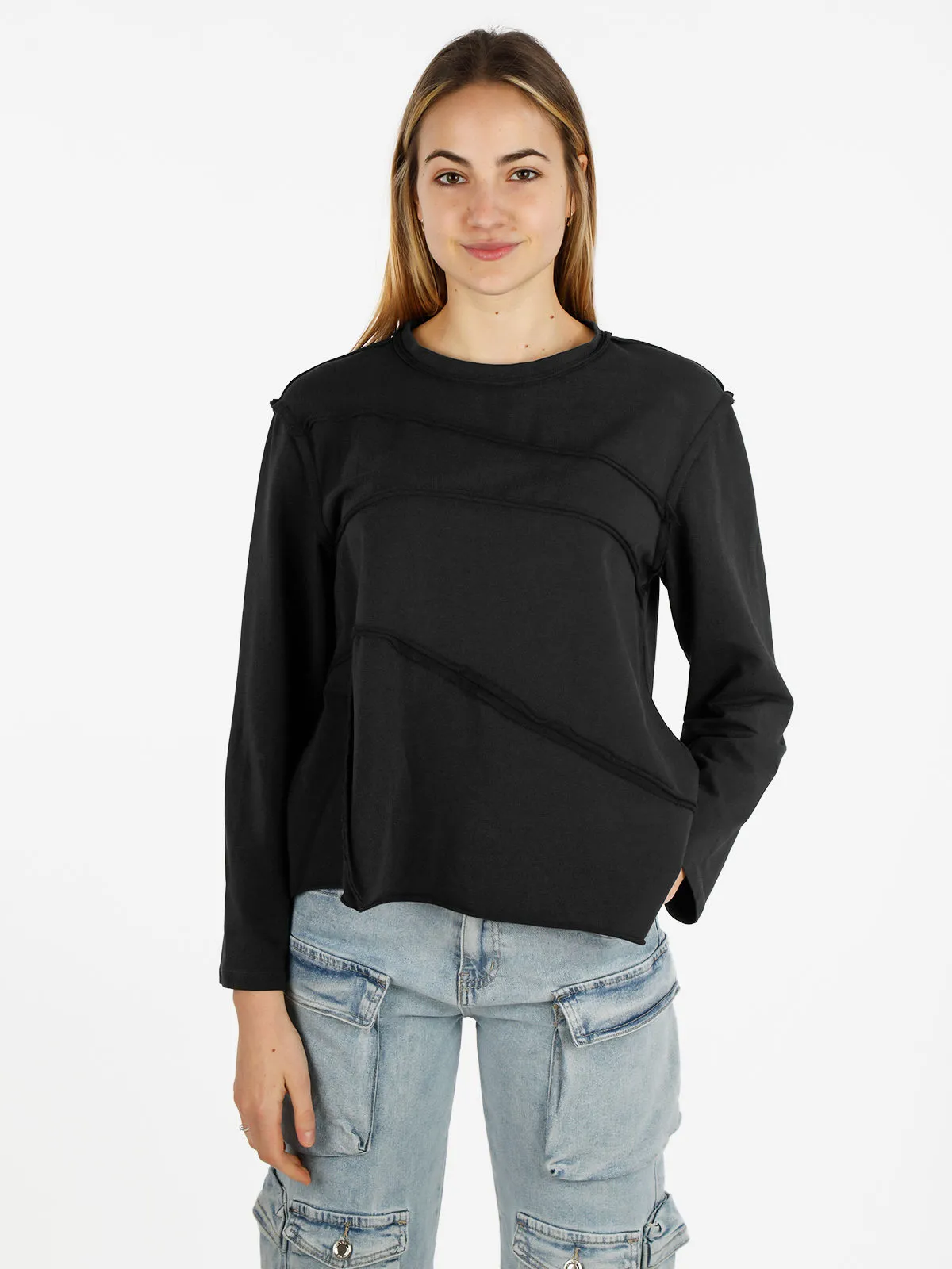 Wendy Trendy T-shirt oversize femme manches longues en coton