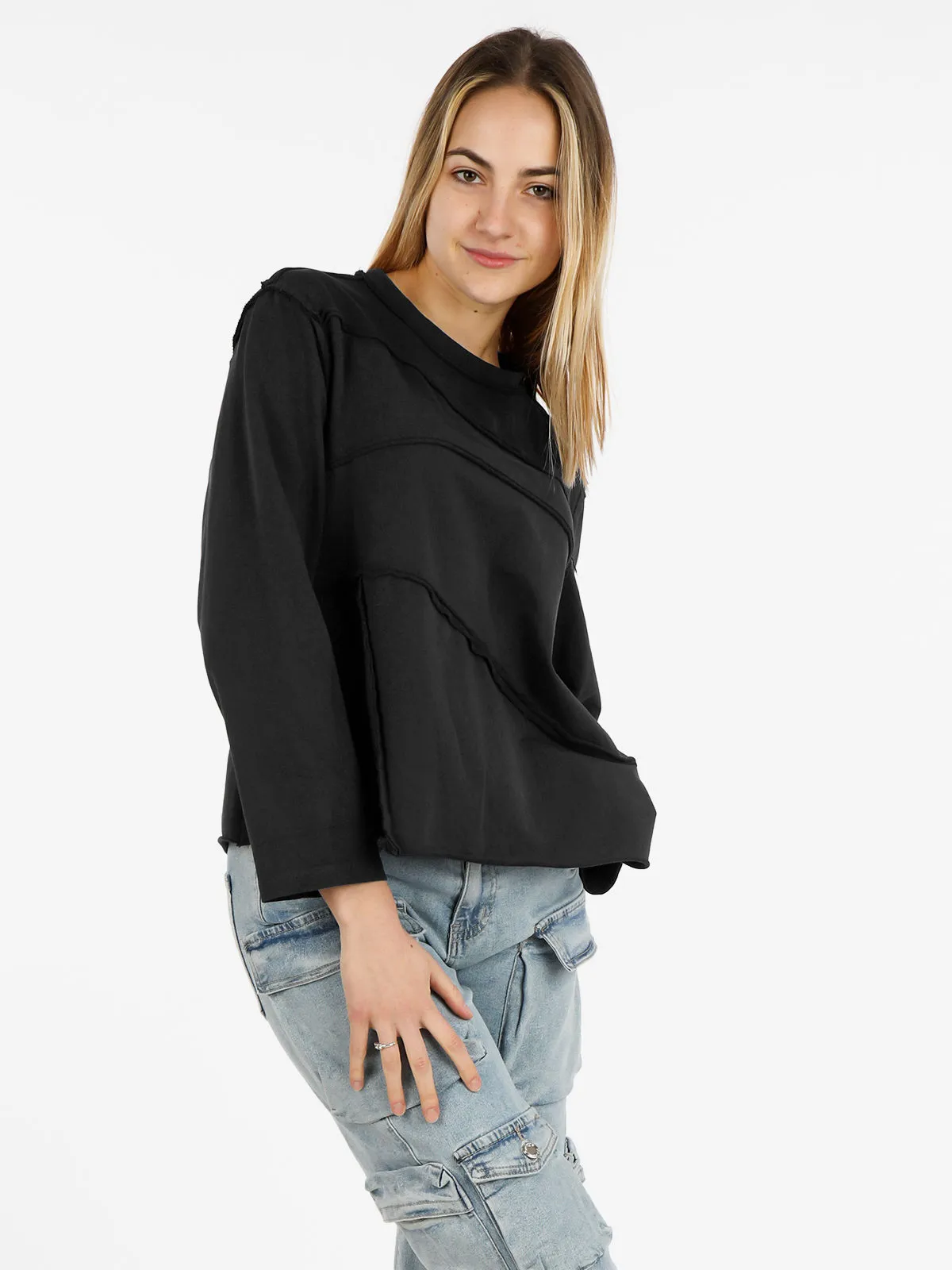 Wendy Trendy T-shirt oversize femme manches longues en coton