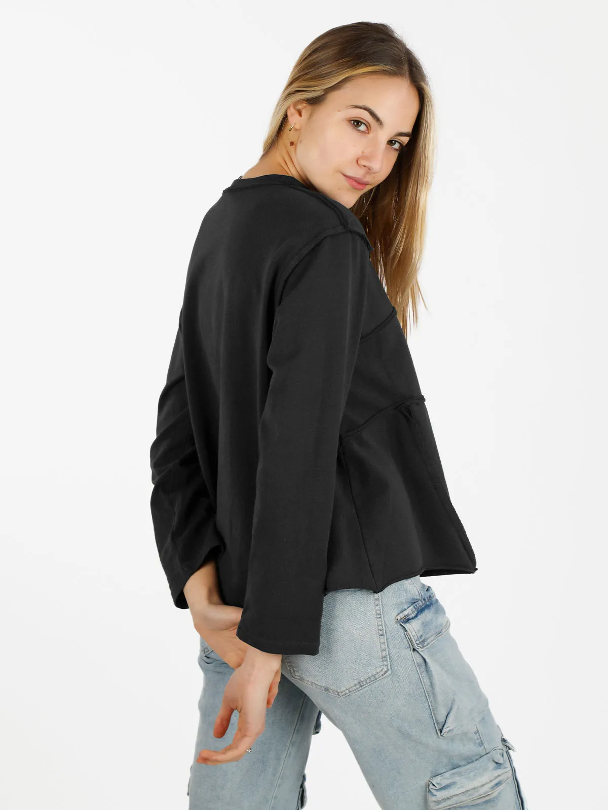 Wendy Trendy T-shirt oversize femme manches longues en coton
