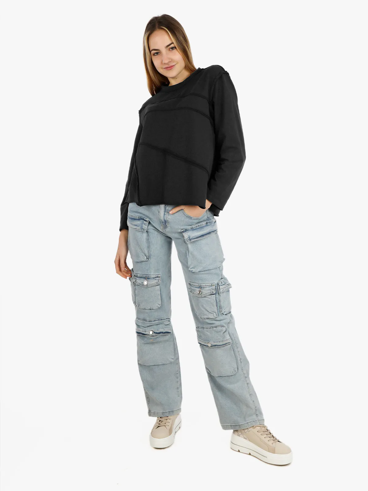 Wendy Trendy T-shirt oversize femme manches longues en coton