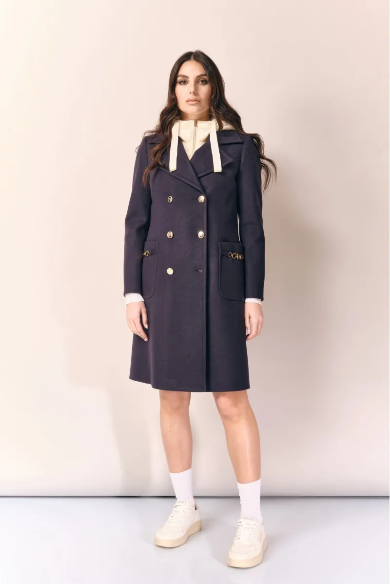 WHITE WISE CAPPOTTO DOPPIOPETTO CON APPLICAZIONI ORO - WW19430 
